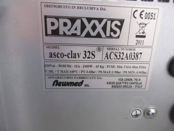 praxxis asco-clav 32S Sterilisator Autoklave 373 Chargen – Bild 4